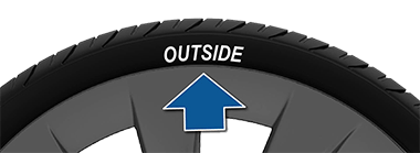 Arrow pointing to the word "Outside" on a tire sidewall