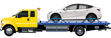 Vehicle on a flatbed truck.